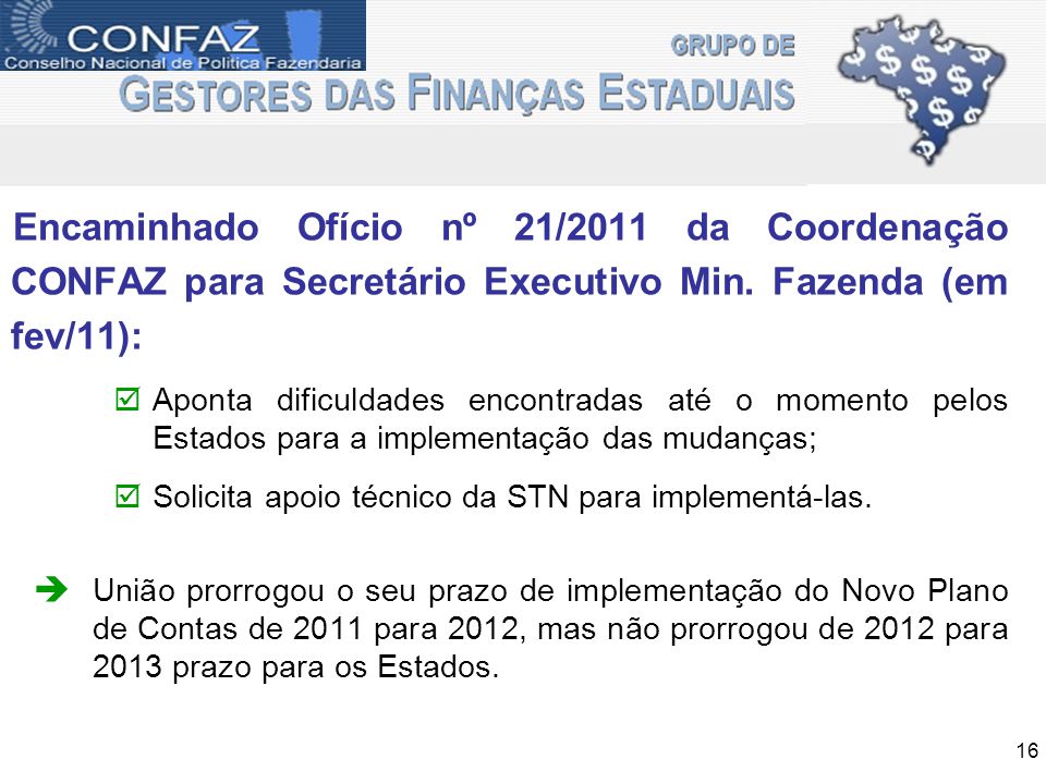 Encaminhado Ofício nº 21/2011 da Coordenação CONFAZ para Secretário Executivo Min. Fazenda (em fev/11):