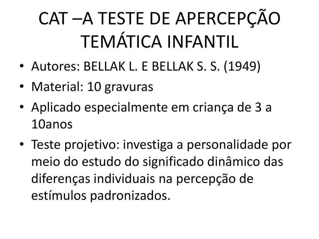 CAT –A TESTE DE APERCEPÇÃO TEMÁTICA INFANTIL