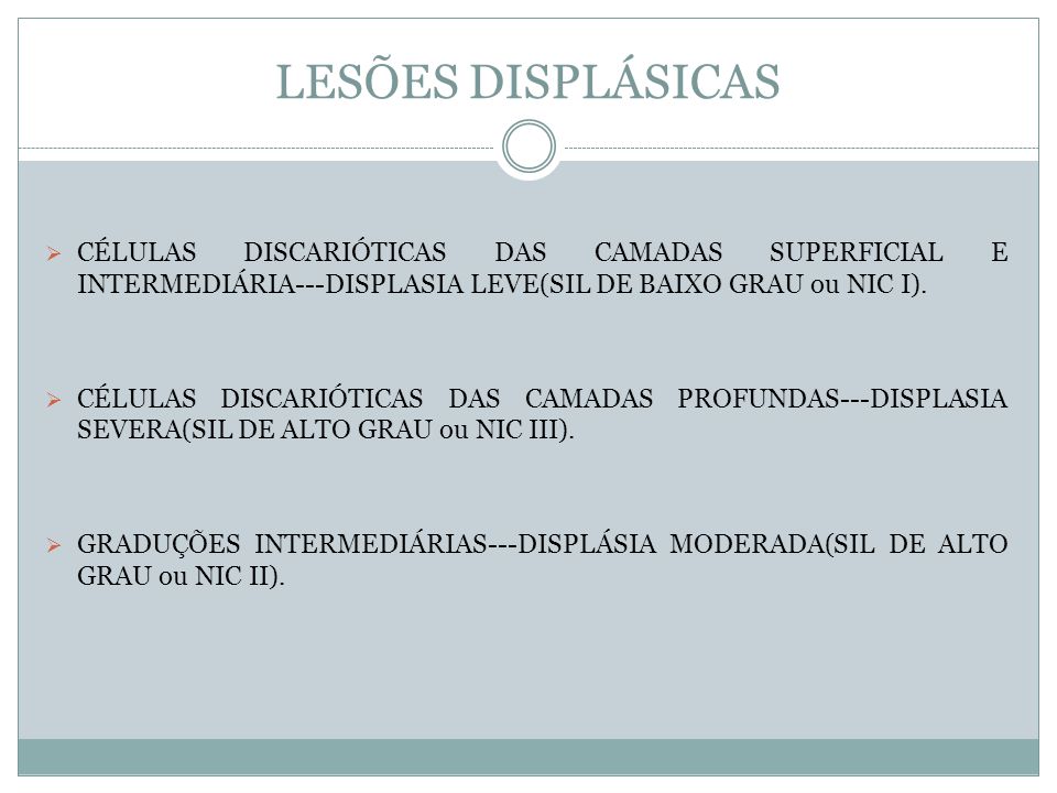 LESÕES DISPLÁSICAS CÉLULAS DISCARIÓTICAS DAS CAMADAS SUPERFICIAL E INTERMEDIÁRIA---DISPLASIA LEVE(SIL DE BAIXO GRAU ou NIC I).