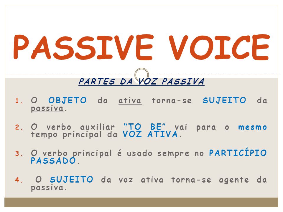 PASSIVE VOICE PARTES DA VOZ PASSIVA