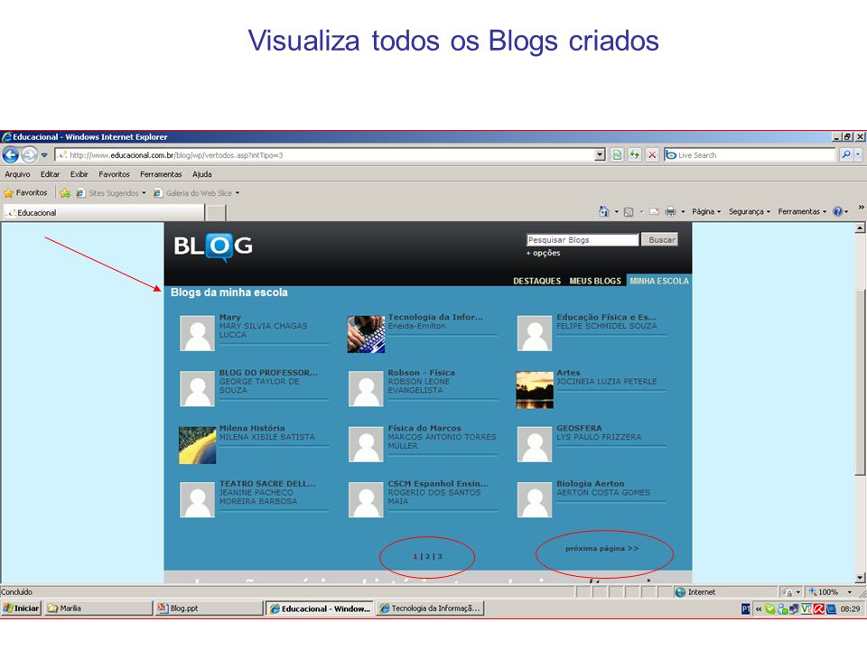 Visualiza todos os Blogs criados