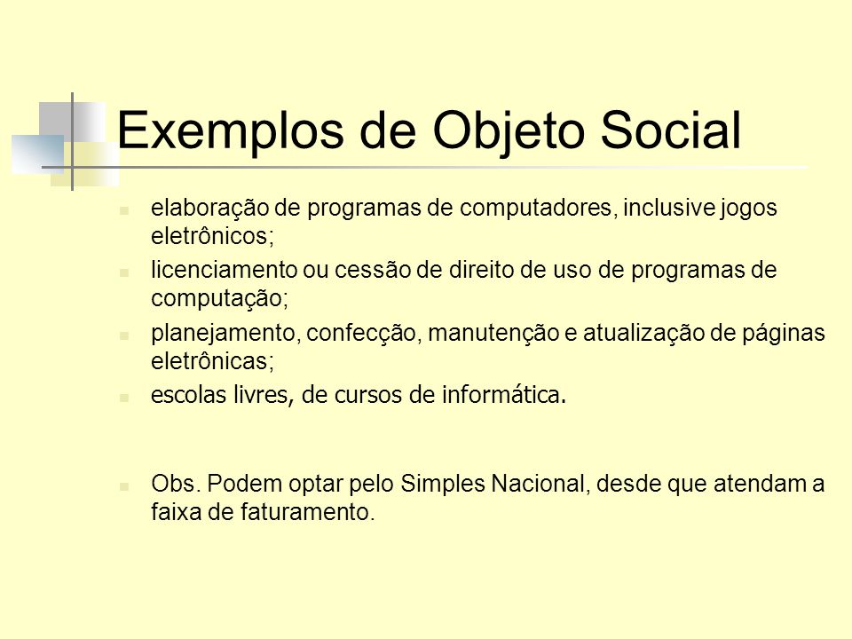 Exemplos de Objeto Social