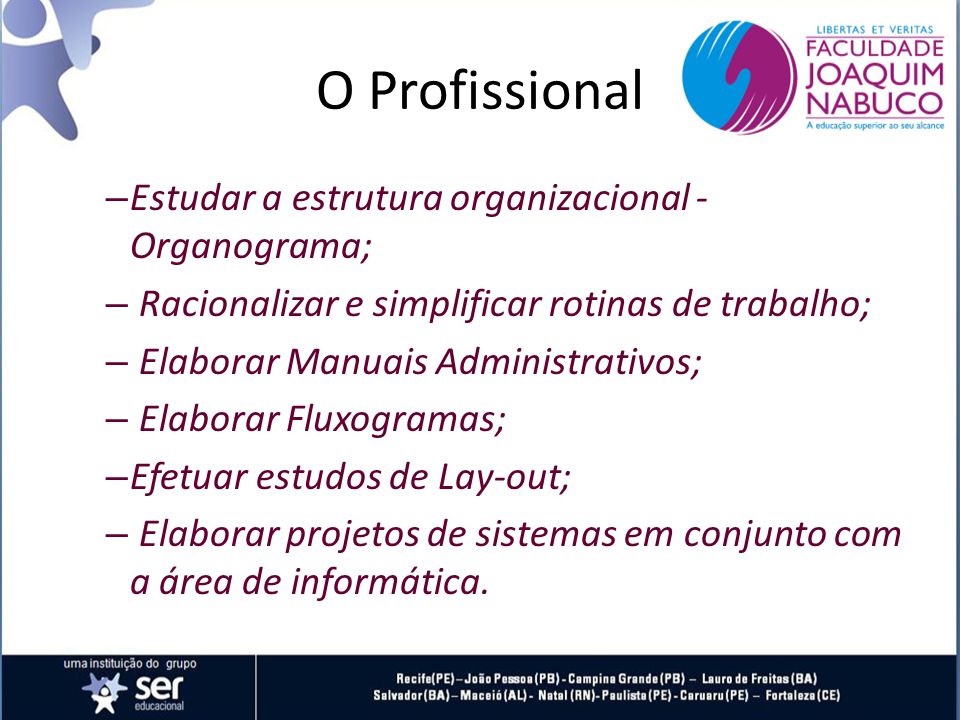 O Profissional Estudar a estrutura organizacional - Organograma;