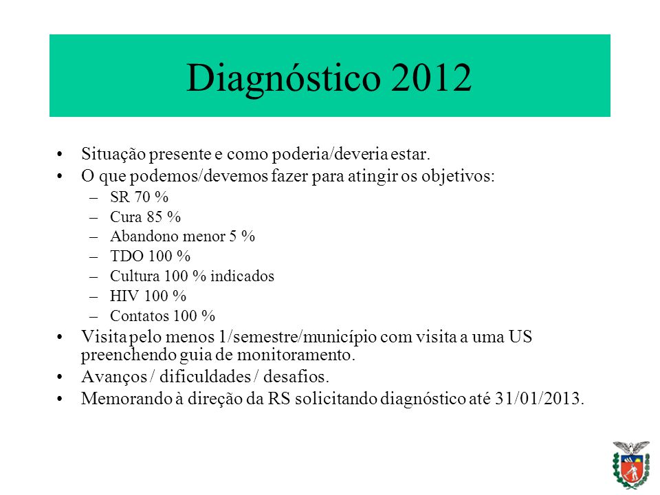 Diagnóstico 2012 Situação presente e como poderia/deveria estar.