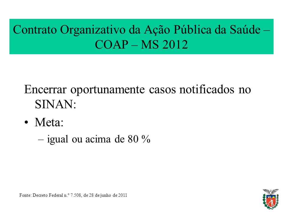 Contrato Organizativo da Ação Pública da Saúde –COAP – MS 2012