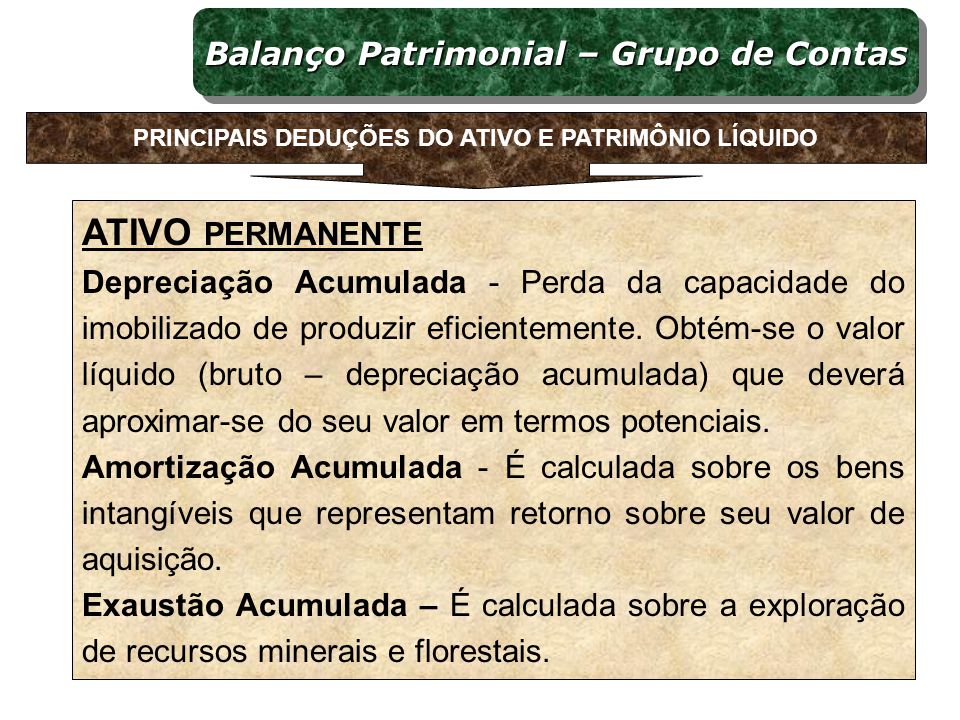 ATIVO PERMANENTE Balanço Patrimonial – Grupo de Contas