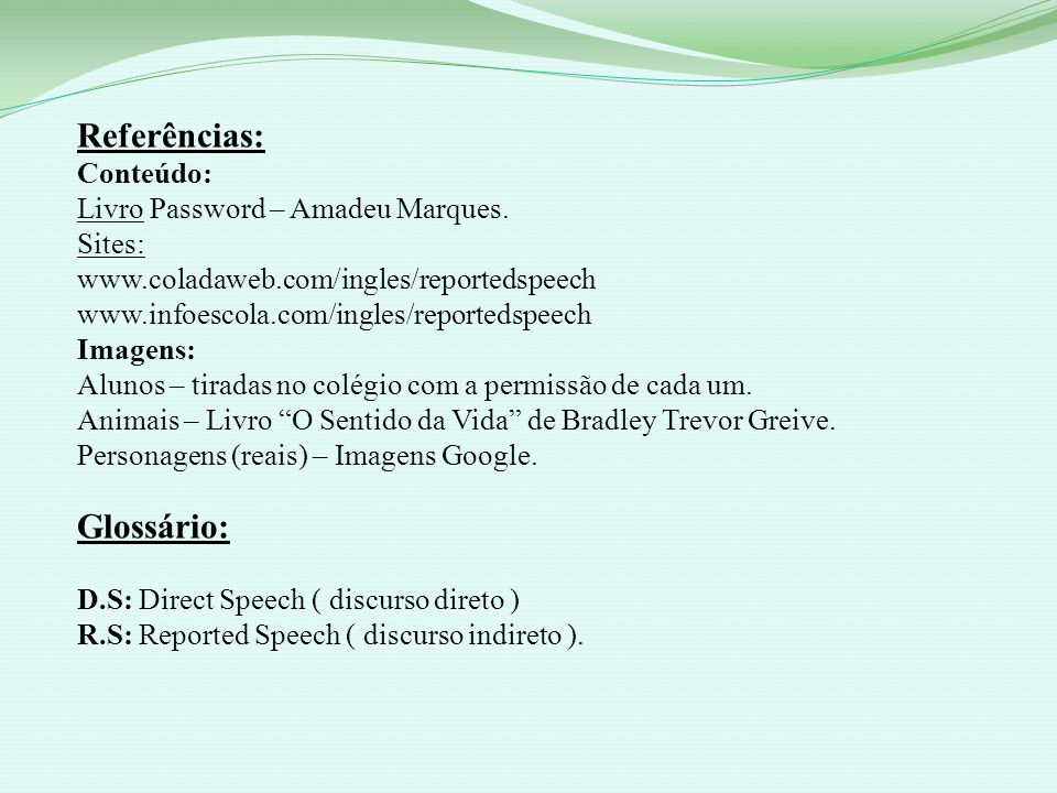 Referências: Glossário: Conteúdo: Livro Password – Amadeu Marques.