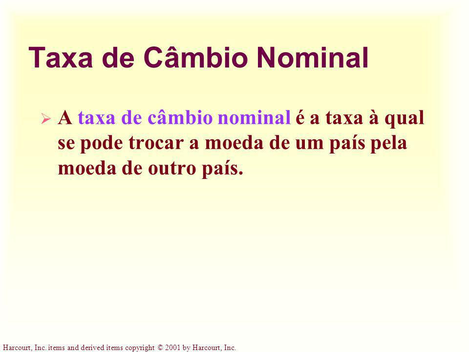 Taxa de Câmbio Nominal A taxa de câmbio nominal é a taxa à qual se pode trocar a moeda de um país pela moeda de outro país.