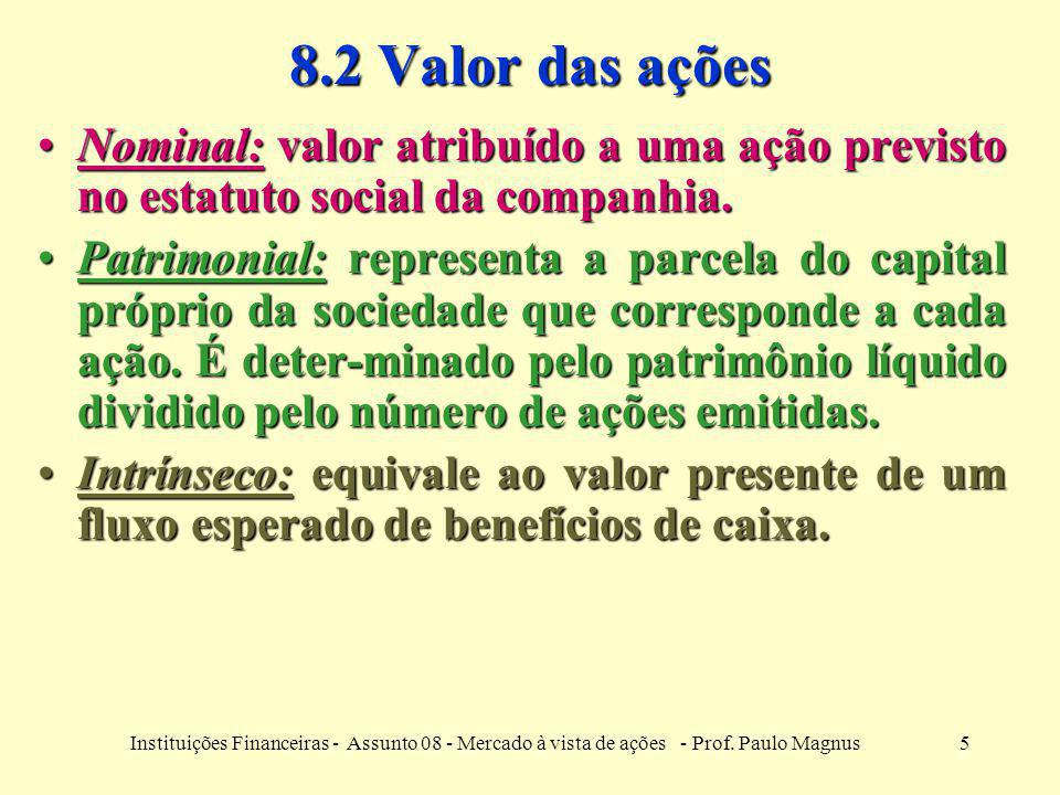 8.2 Valor das ações Nominal: valor atribuído a uma ação previsto no estatuto social da companhia.