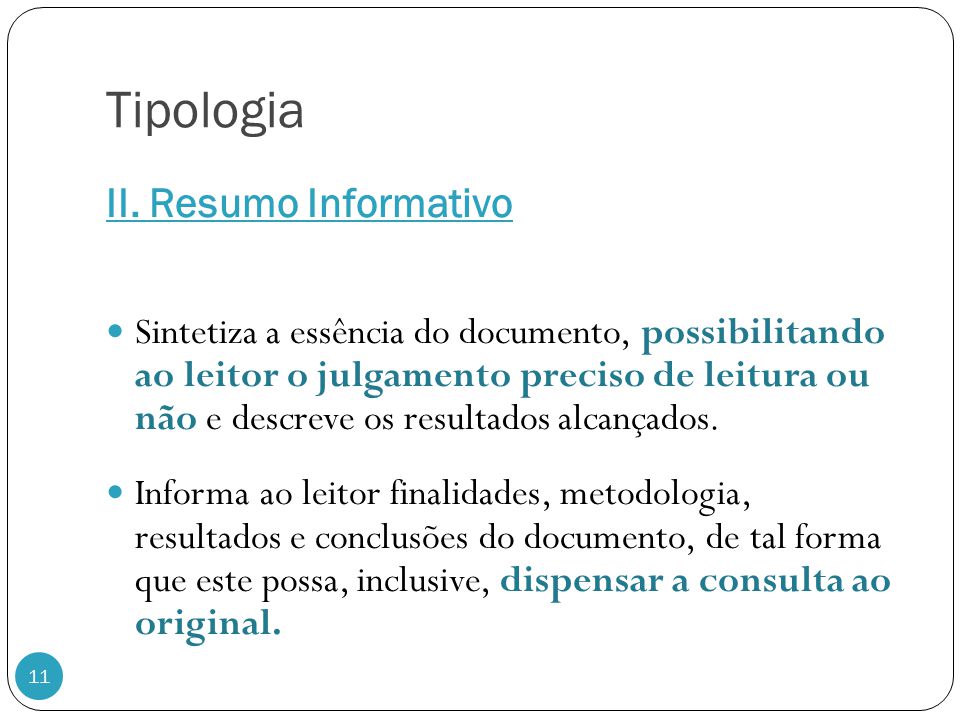 Tipologia II. Resumo Informativo