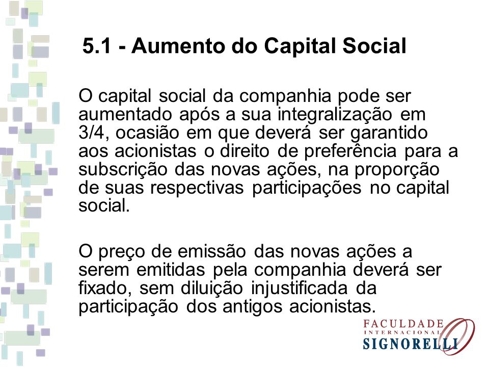 5.1 - Aumento do Capital Social