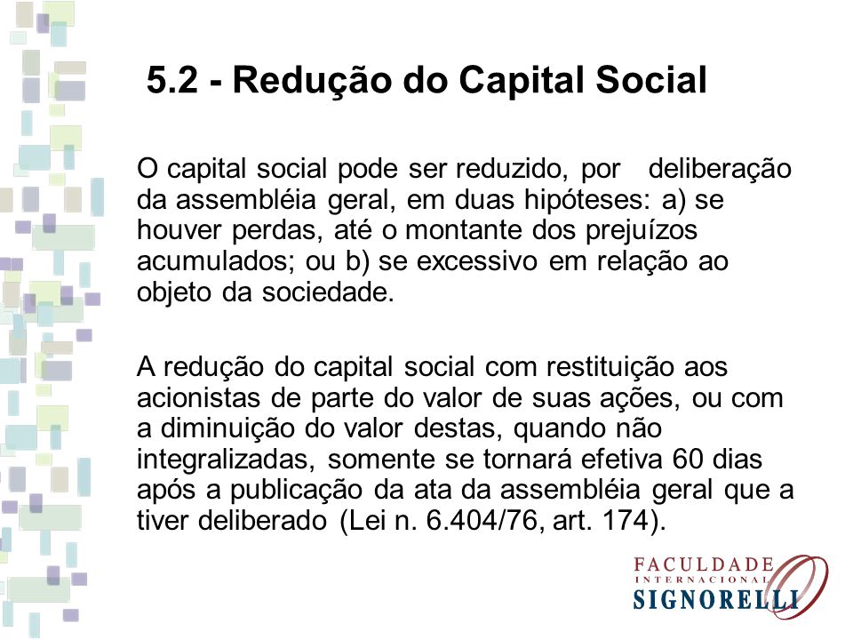 5.2 - Redução do Capital Social