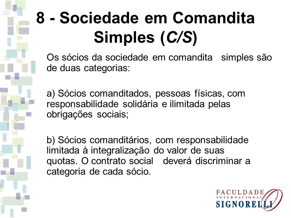 8 - Sociedade em Comandita Simples (C/S)