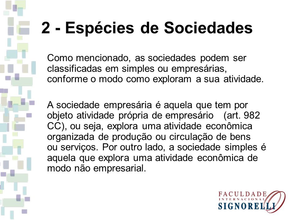 2 - Espécies de Sociedades
