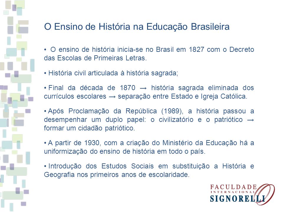 O ensino da história no Brasil: origens e significados