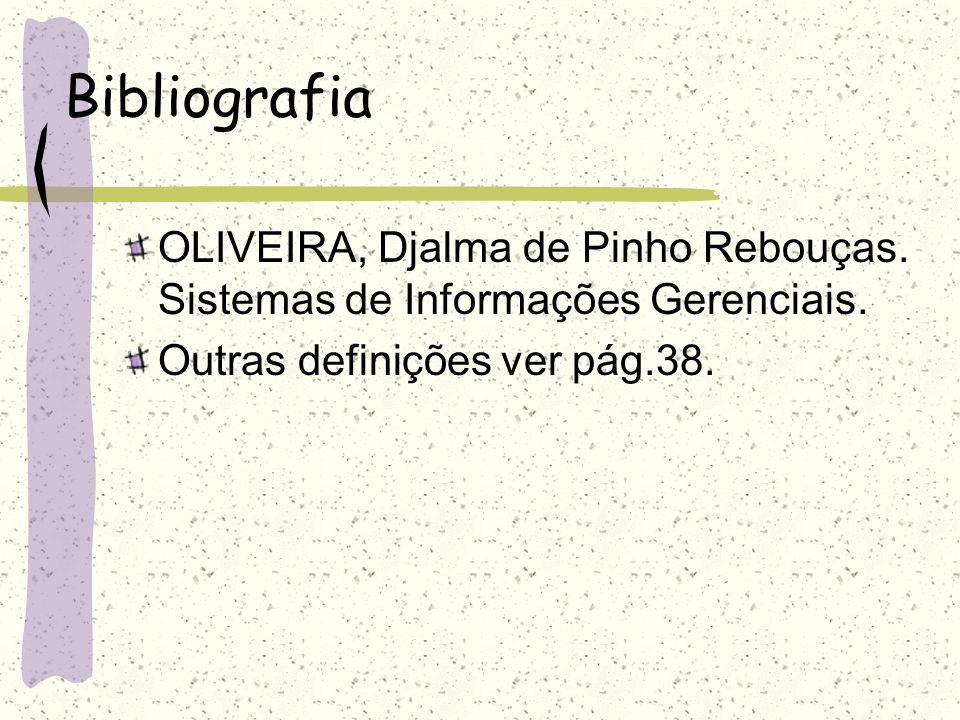Bibliografia OLIVEIRA, Djalma de Pinho Rebouças. Sistemas de Informações Gerenciais.