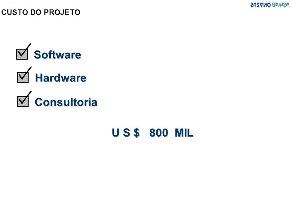 CUSTO DO PROJETO Software Hardware Consultoria U S $ 800 MIL