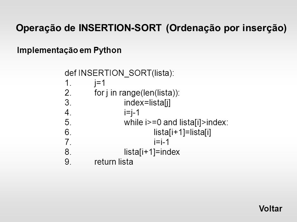 Algoritmos de Ordenação Insertion Sort 