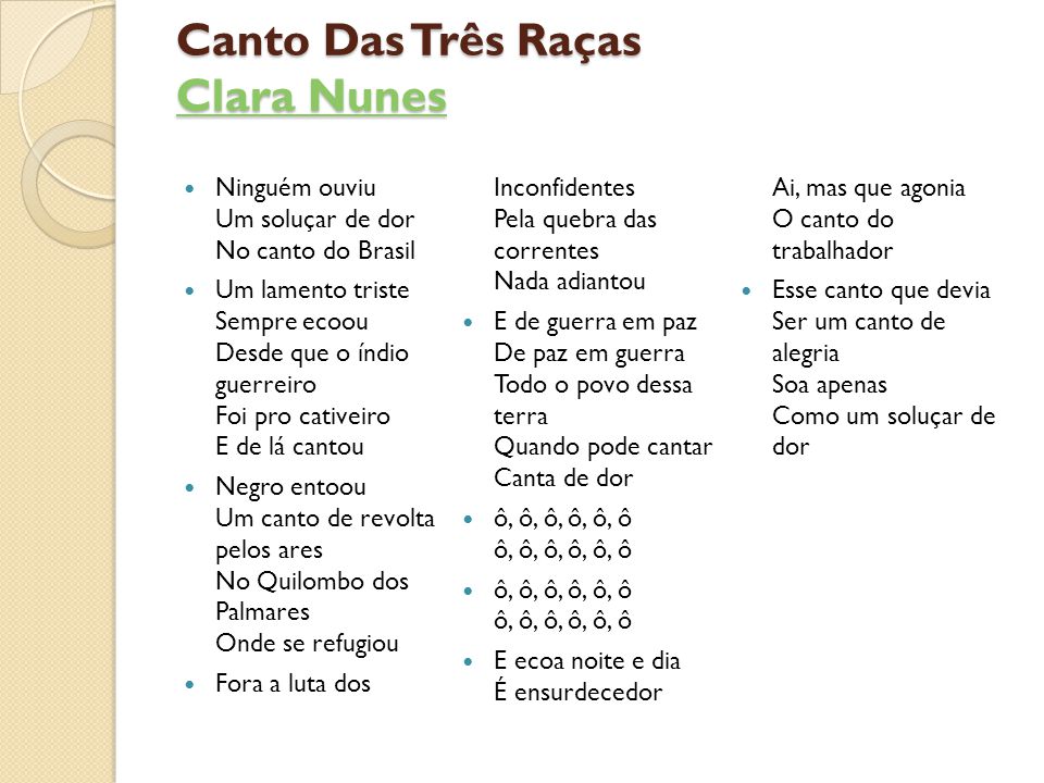 Canto Das Três Raças Clara Nunes - ppt carregar