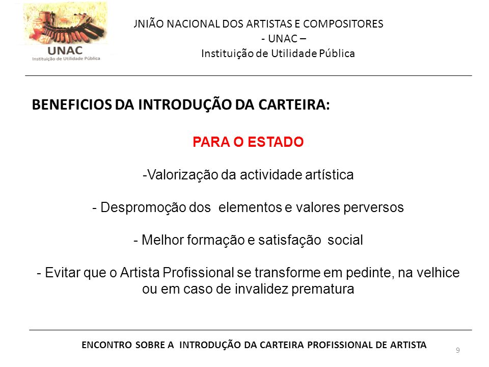 INTRODUÇÃO DA CARTEIRA PROFISSIONAL DE ARTISTA - ppt carregar