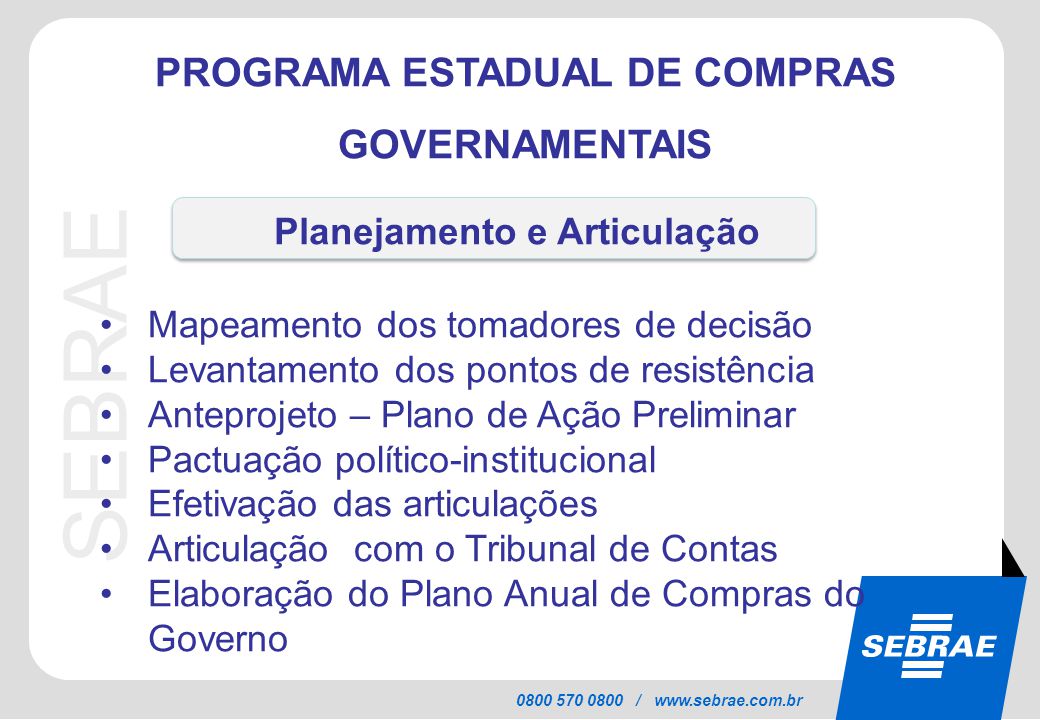 PROGRAMA ESTADUAL DE COMPRAS GOVERNAMENTAIS Planejamento e Articulação