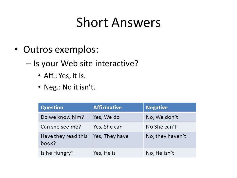 Short Answers Outros exemplos: Is your Web site interactive