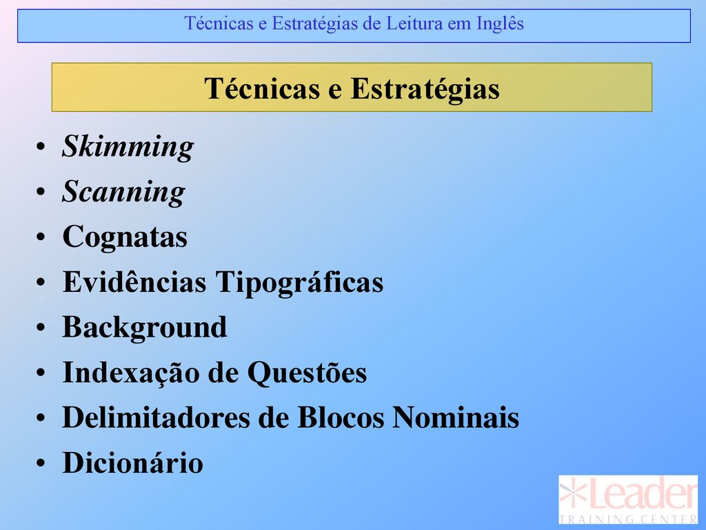 Questão de Inglês sobre Técnicas de leitura