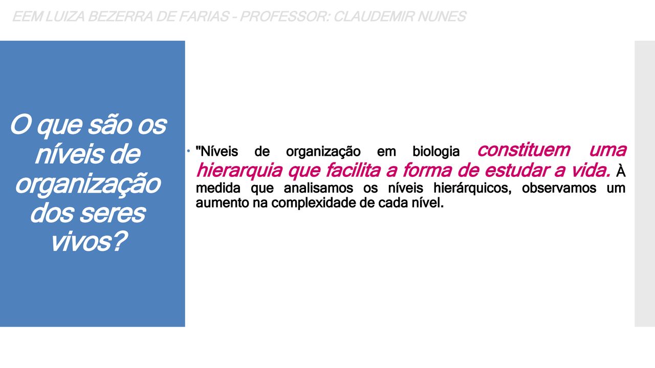 O que são os níveis de organização dos seres vivos