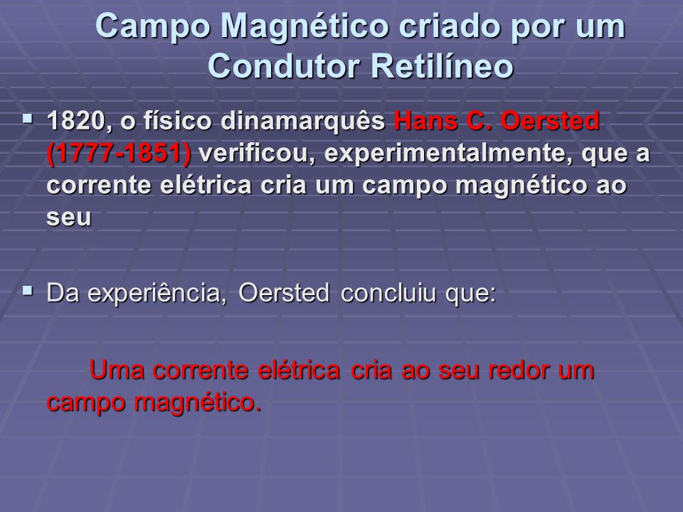 Campo Magnético criado por um Condutor Retilíneo