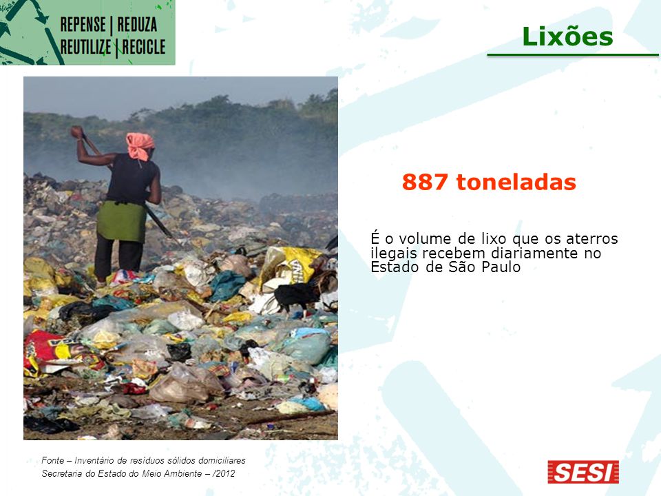 Lixões 887 toneladas. É o volume de lixo que os aterros ilegais recebem diariamente no Estado de São Paulo.