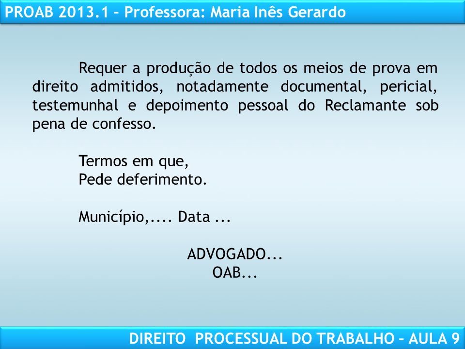 DIREITO PROCESSUAL DO TRABALHO PROFESSORA: MARIA INÊS GERARDO - ppt carregar