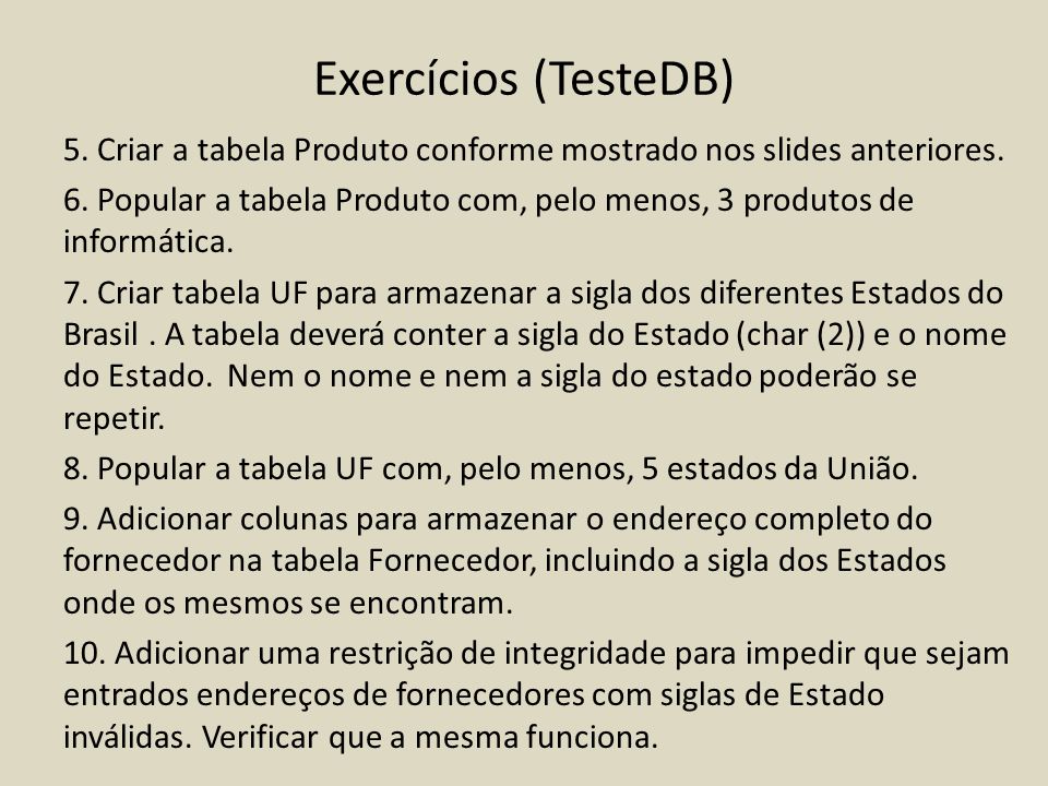 Exercícios (TesteDB)