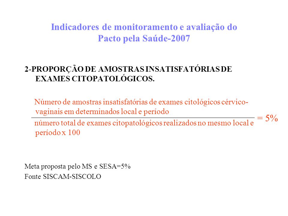 Indicadores de monitoramento e avaliação do Pacto pela Saúde-2007