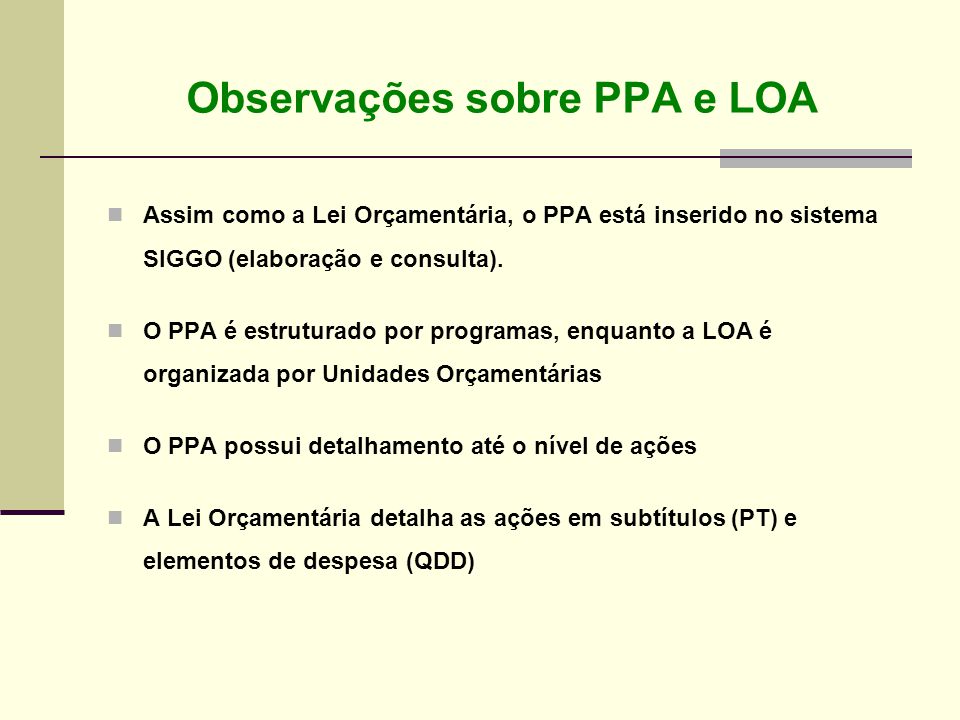 Observações sobre PPA e LOA