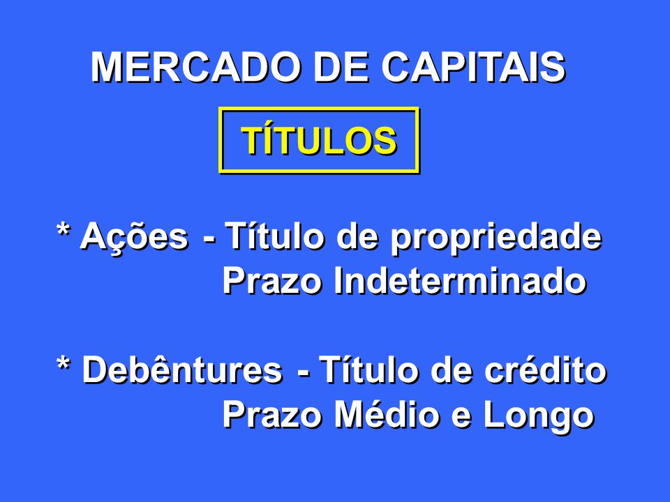 MERCADO DE CAPITAIS TÍTULOS * Ações - Título de propriedade