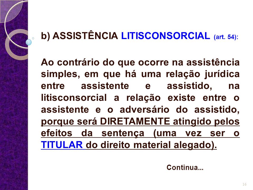 b) ASSISTÊNCIA LITISCONSORCIAL (art. 54):