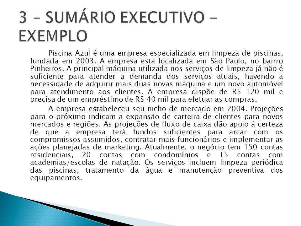 Exemplo De Sumario Executivo De Uma Empresa Novo Exemplo 7636
