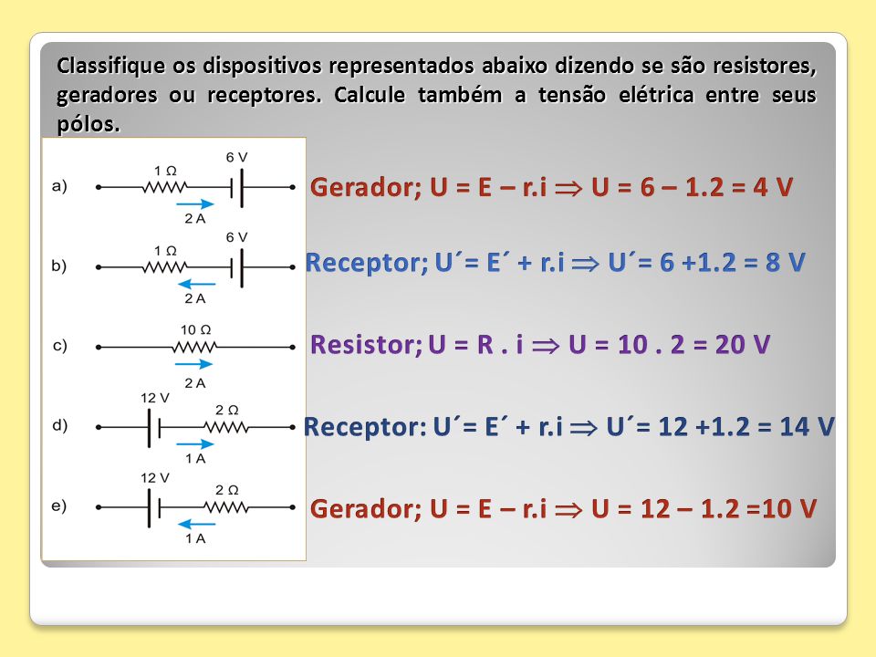 Receptor; U´= E´ + r.i  U´= = 8 V