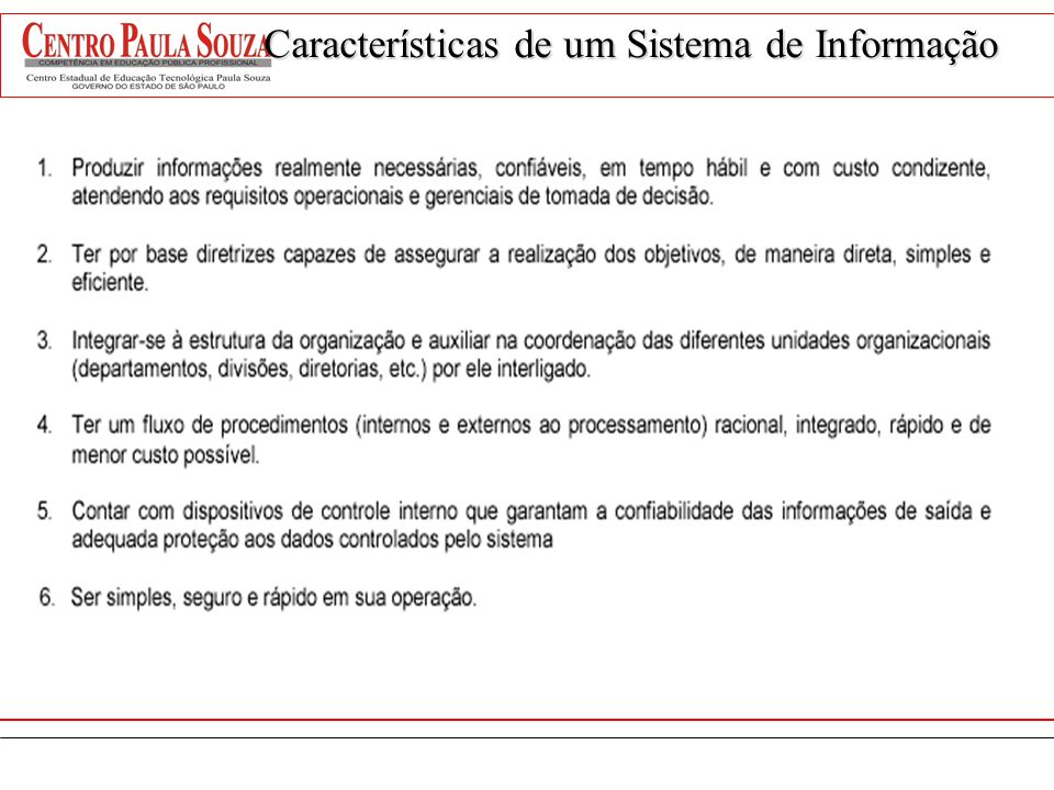 Características de um Sistema de Informação