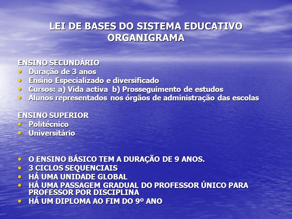 LEI DE BASES DO SISTEMA EDUCATIVO ORGANIGRAMA