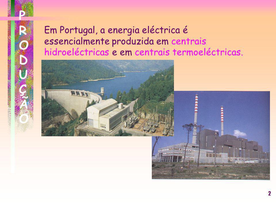 PRODUÇÃO Em Portugal, a energia eléctrica é essencialmente produzida em centrais hidroeléctricas e em centrais termoeléctricas.