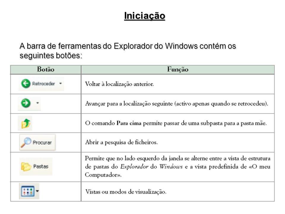 Iniciação A barra de ferramentas do Explorador do Windows contém os seguintes botões: