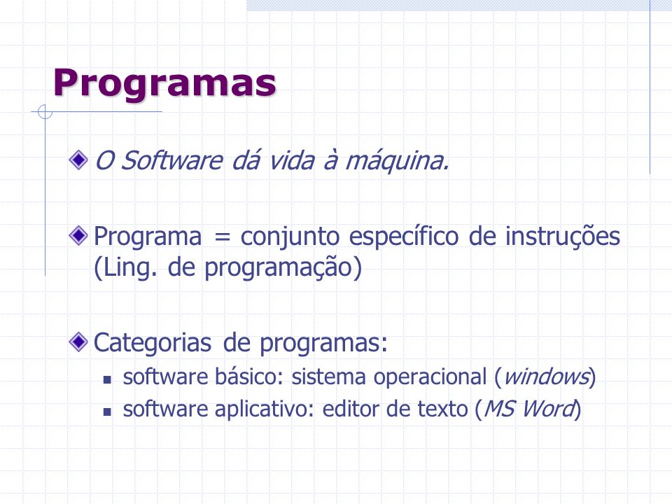 Programas O Software dá vida à máquina.
