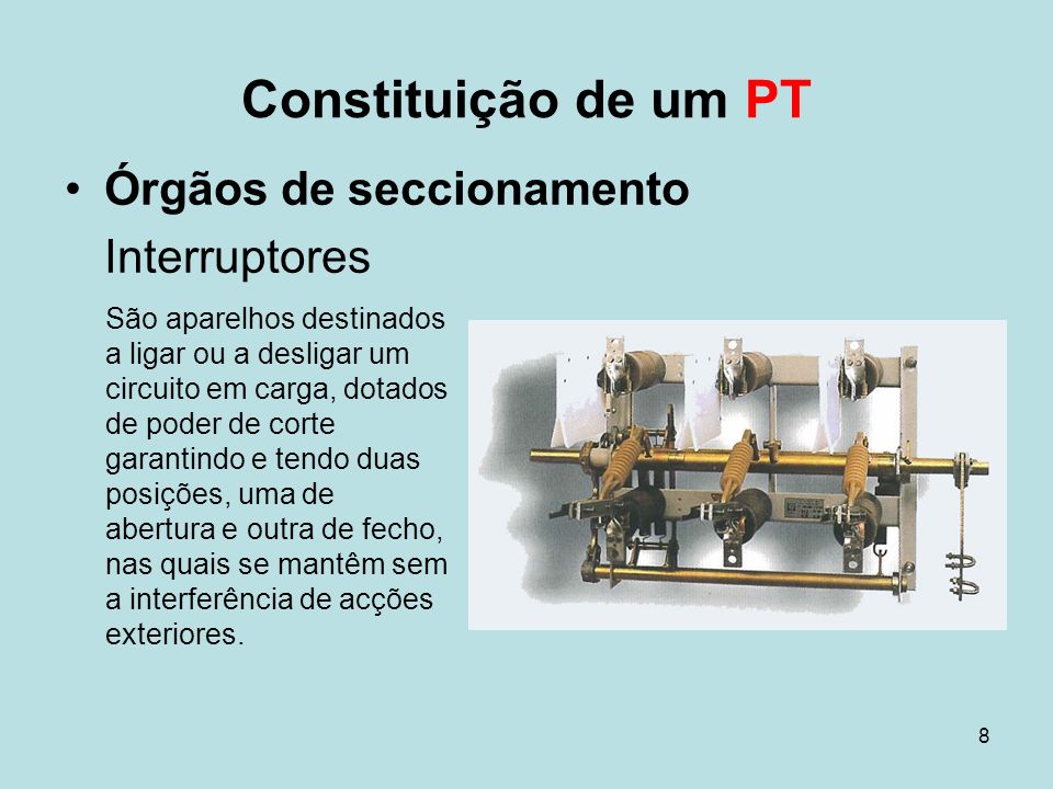 Constituição de um PT Órgãos de seccionamento Interruptores
