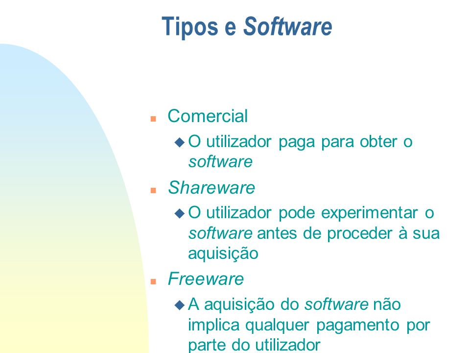 Tipos e Software Comercial Shareware Freeware