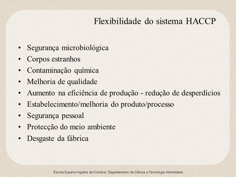 Flexibilidade do sistema HACCP
