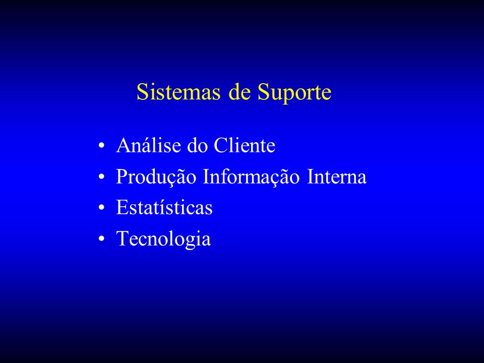Sistemas de Suporte Análise do Cliente Produção Informação Interna