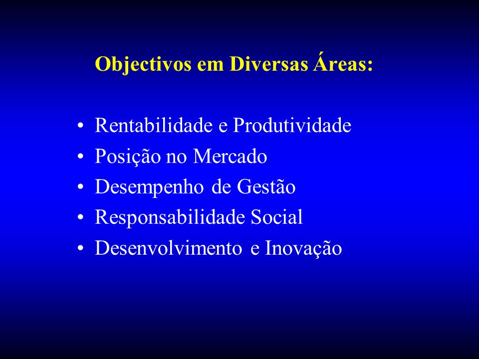 Objectivos em Diversas Áreas: