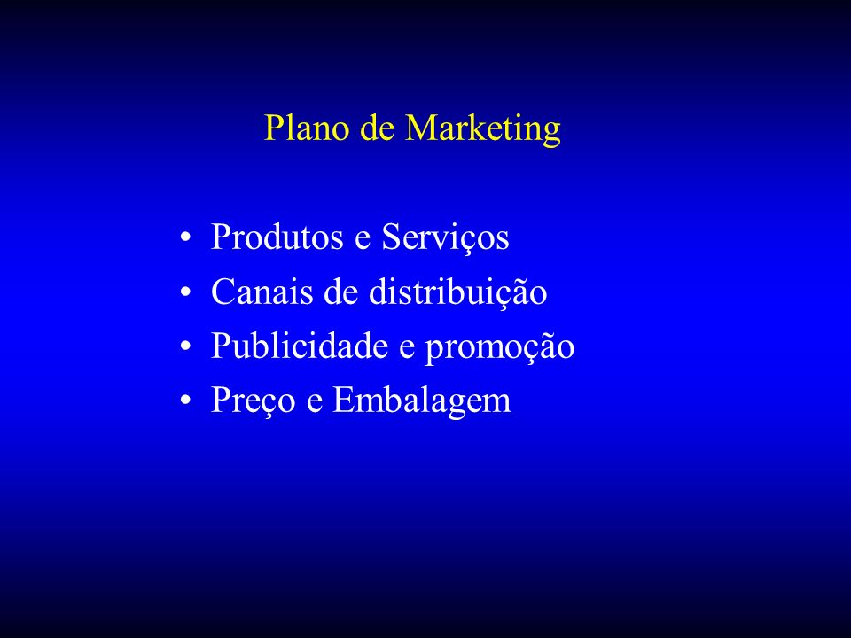 Plano de Marketing Produtos e Serviços. Canais de distribuição.