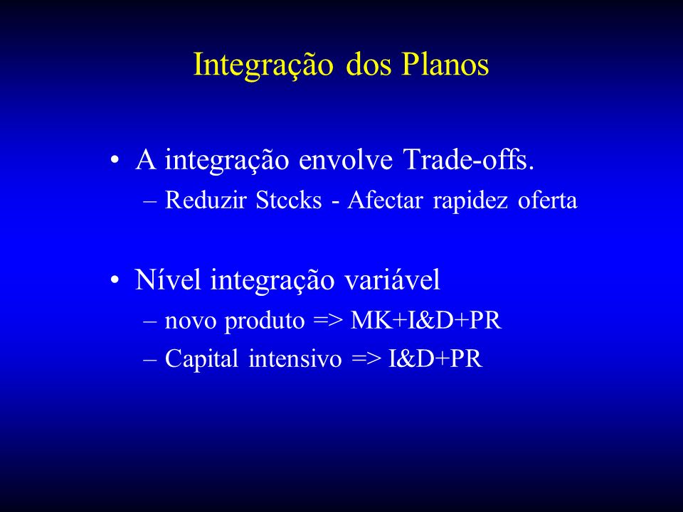 Integração dos Planos A integração envolve Trade-offs.